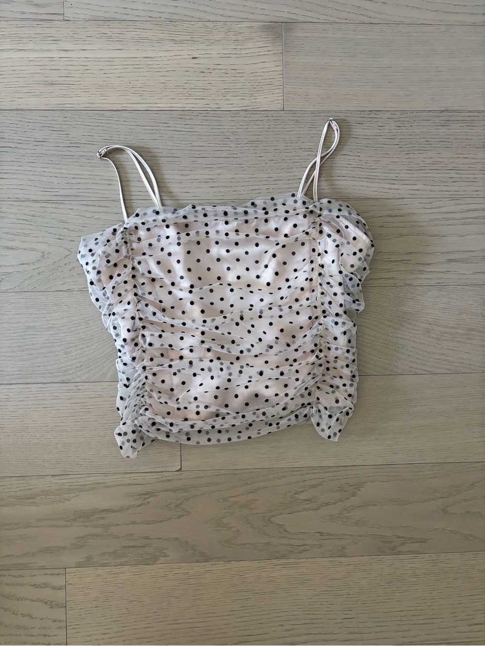 LOFT Cream Ruched Tulle Polka Dot Crop Top